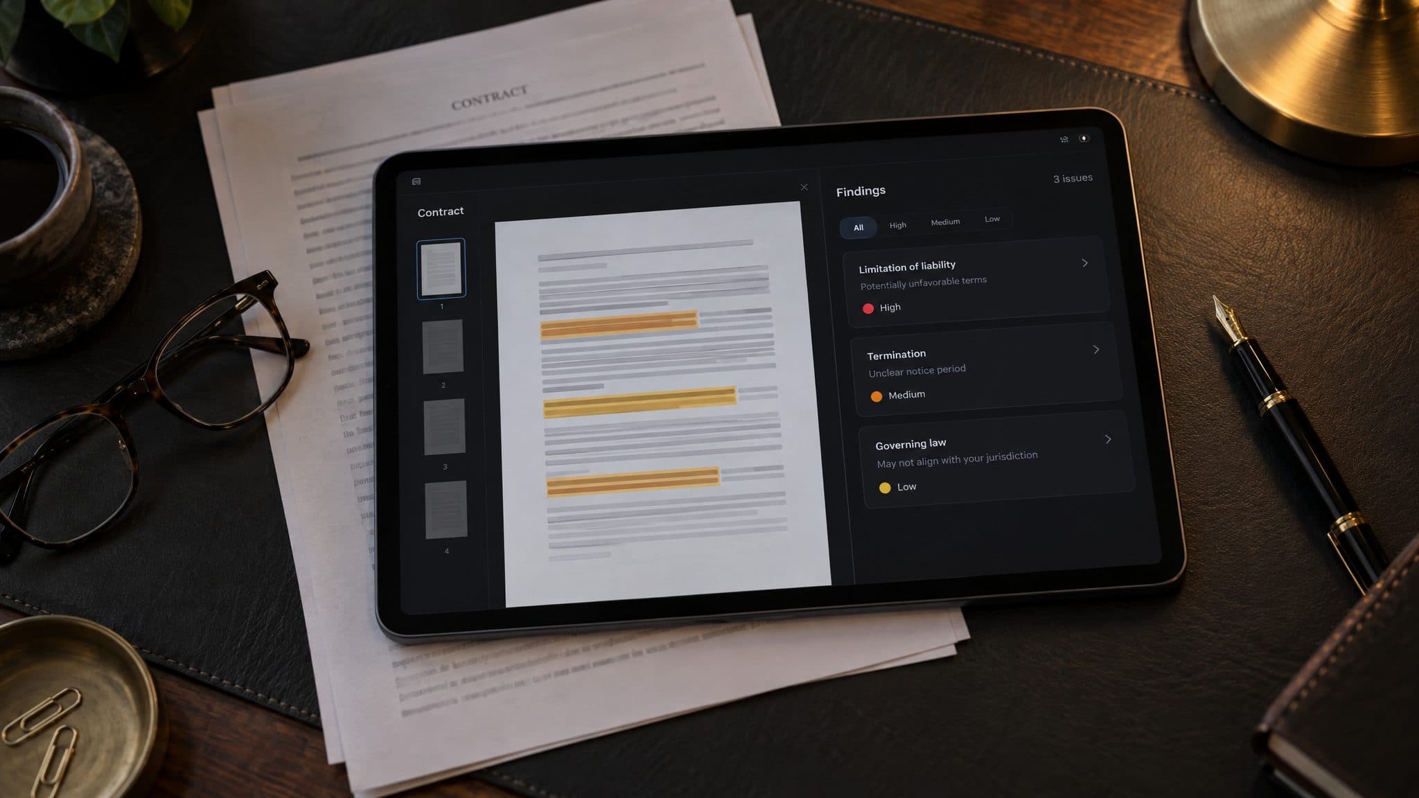 Legaliser (team product, before Zaibex): The contract analysis tools I built on Legaliser's product team, 2023 to 2024